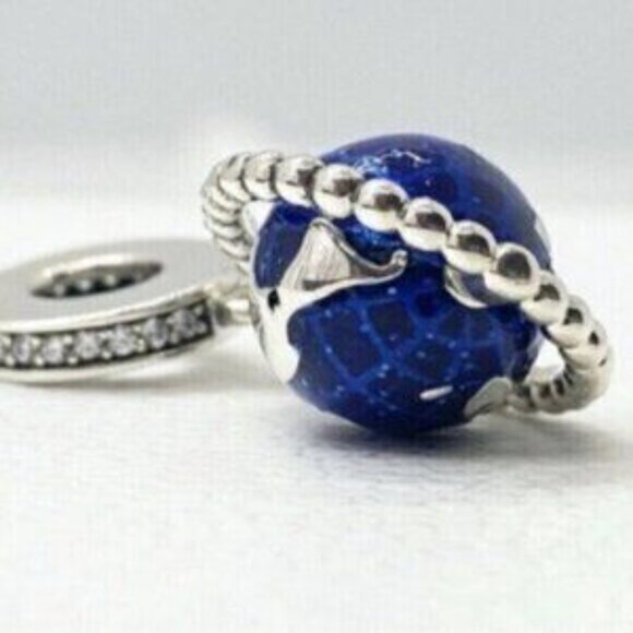 Authentic Pandora Charm Silver Blue Spinning Globe - Picture 4 of 5